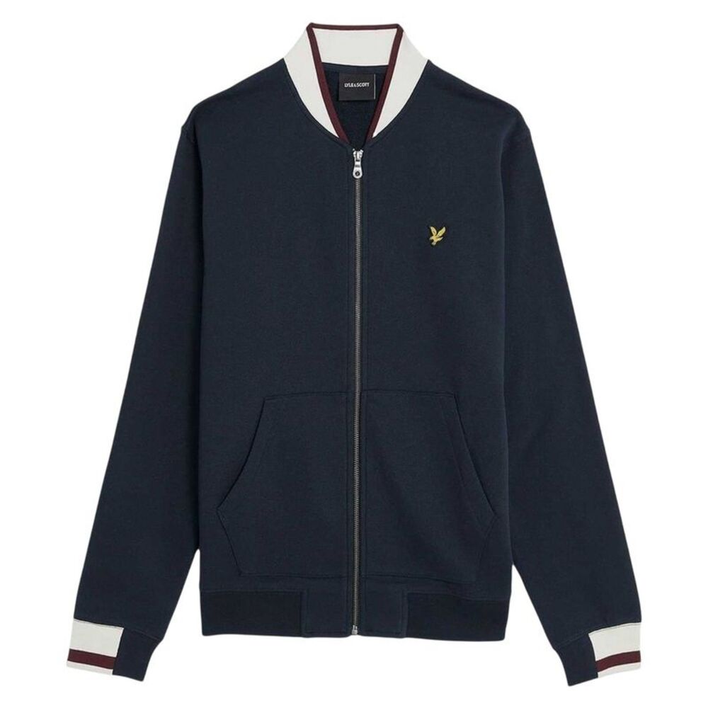 Lyle & Scott Mens Embroidered Logo Ribbed Cuff Bomber Jacket / Dark Navy